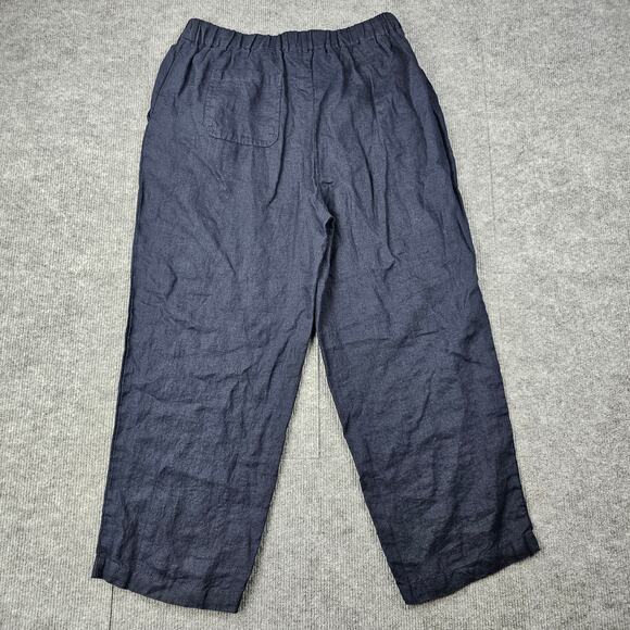 Quince Linen Pants Womens Large Navy Cropped Pull On Coastal Minimal European - Picture 2 of 8